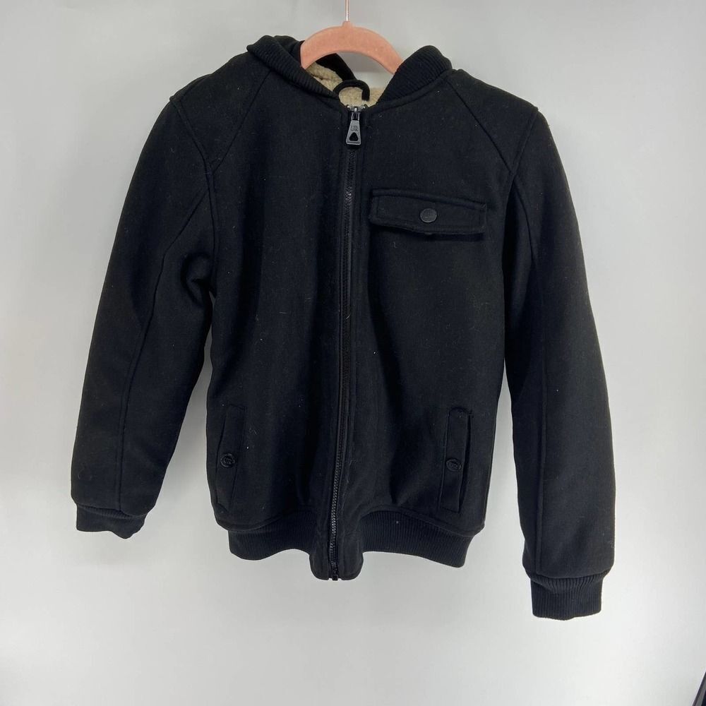 urban republic black full zip hooded winter jacket  faux sherpa Youth L NWT